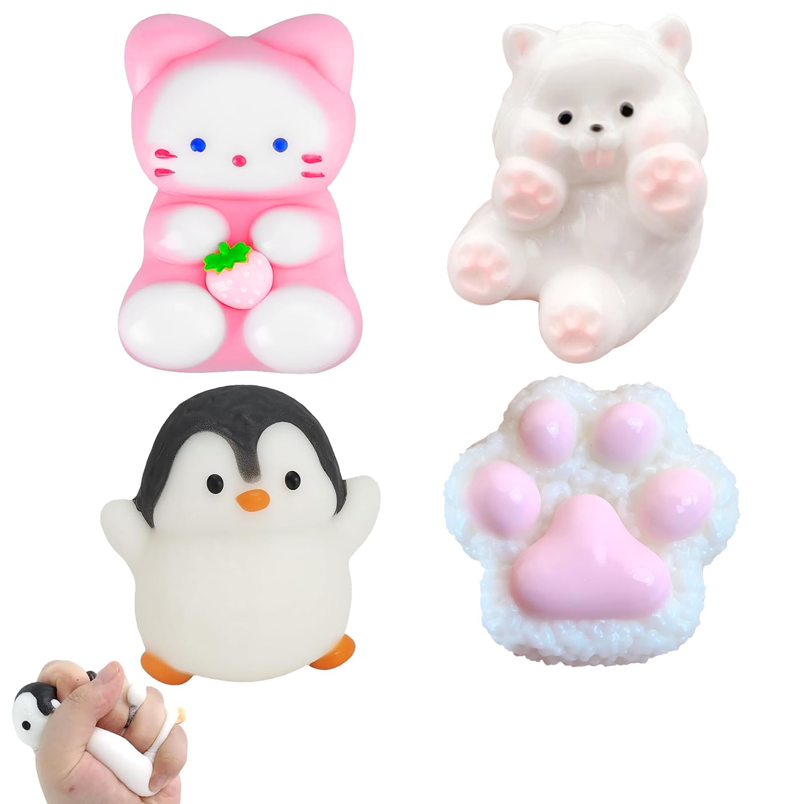LINXINS 4Pcs Taba Squishy Set Fufu Squishy Squeeze Toy Penguin Cat Puppy Cute Cat Paw Sensory Squishy Toys Anxiety Stress Relief for All Age