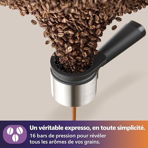 Philips Baristina Machine à expresso - Un véritable expresso, en toute simplicité - Compacte - 16 bars de pression - Broyeur intégré - Machine noire avec porte-filtre noir (BAR300/60)