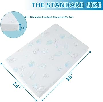 Pack and Play Mattress 38x26 (1.5 Thick), Crib Mattress Pad for Playard, Pack n Play Mattress with Soft Breathable Washable Cover for Baby and Toddler