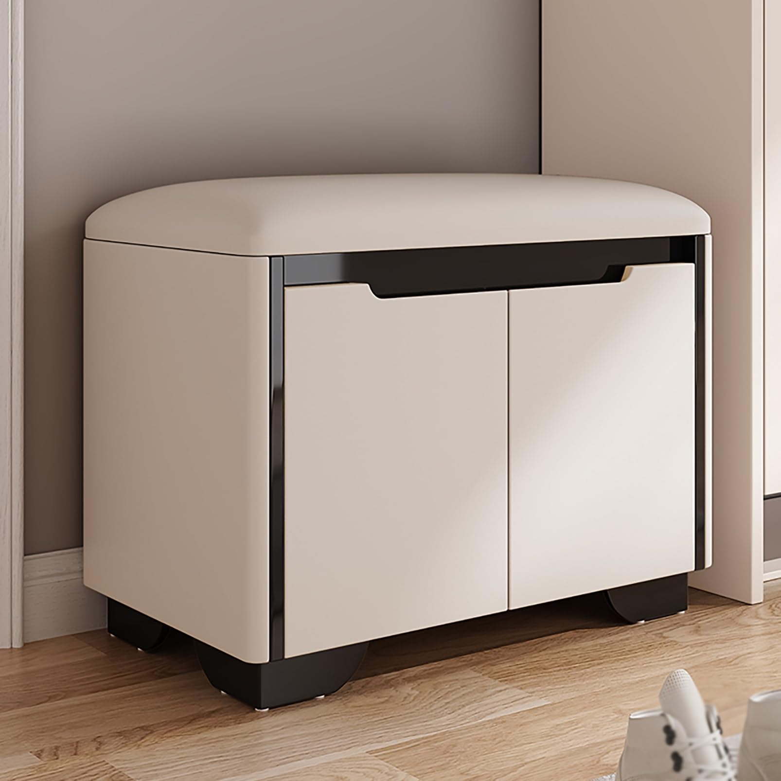 Banc à chaussures avec étagère réglable et assise rembourrée modulable