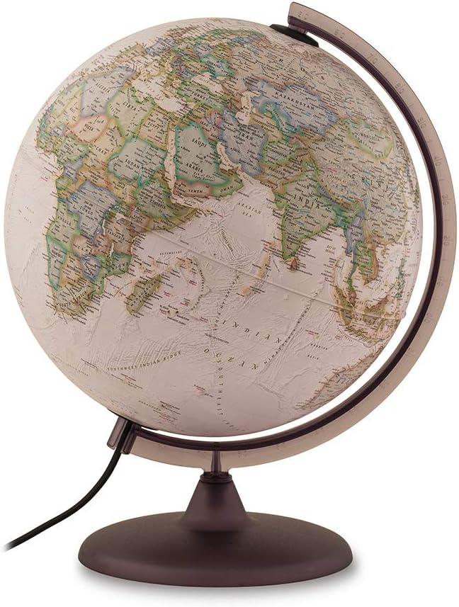 Tecnodidattica โ National Geographic Executive Globe | Illuminated and Revolving |Political and Physical Cartography In Vintage Style | Text in English | 12"/30cm Diameter