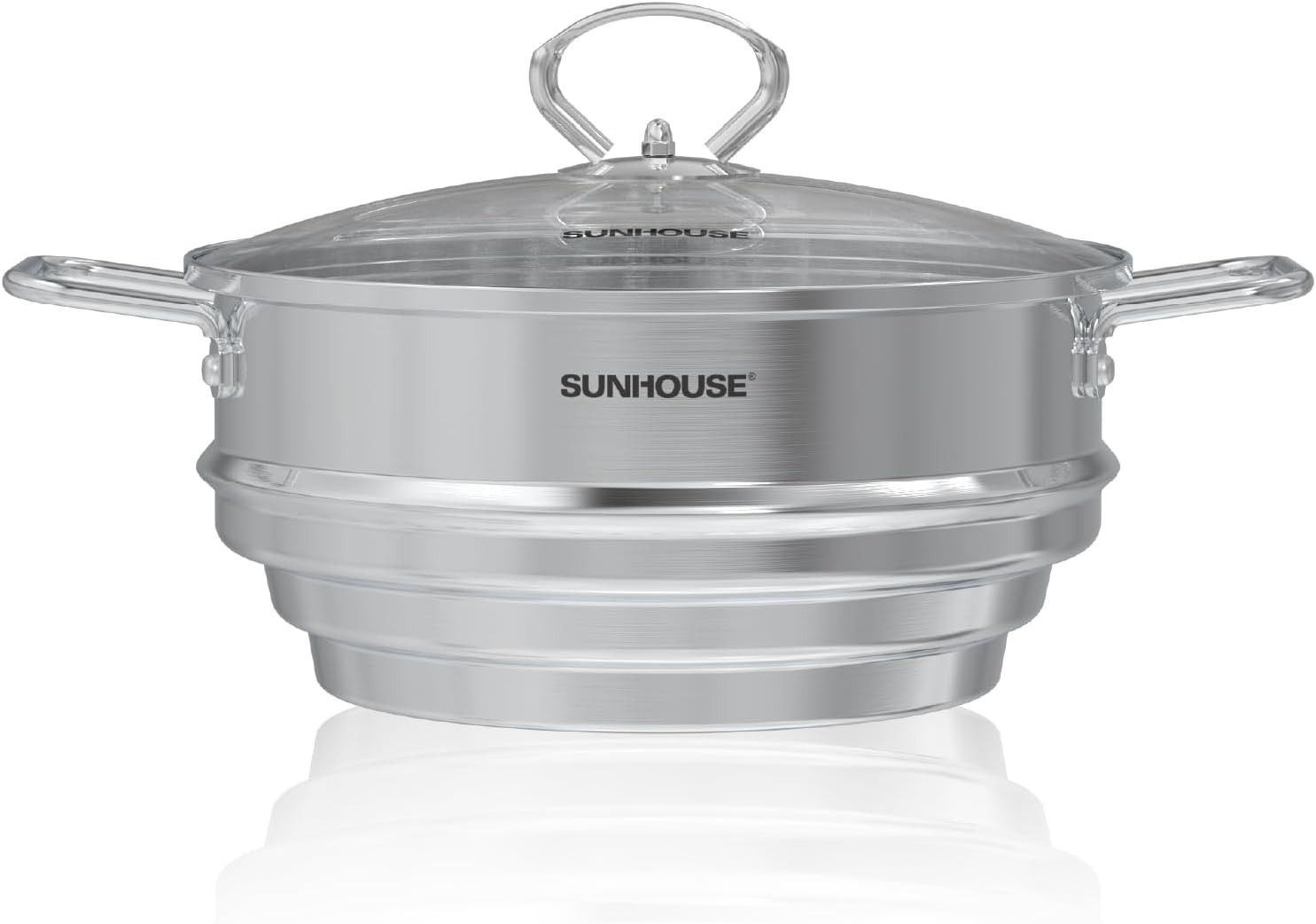 SUNHOUSE Stainless Steel Steamer Basket For Pot – 5 QT Universal Food & Vegetable Steamer Insert with Stay Cool Handles & Glass Lid – Fits Various Pot Sizes (8", 8.5", 9.5")