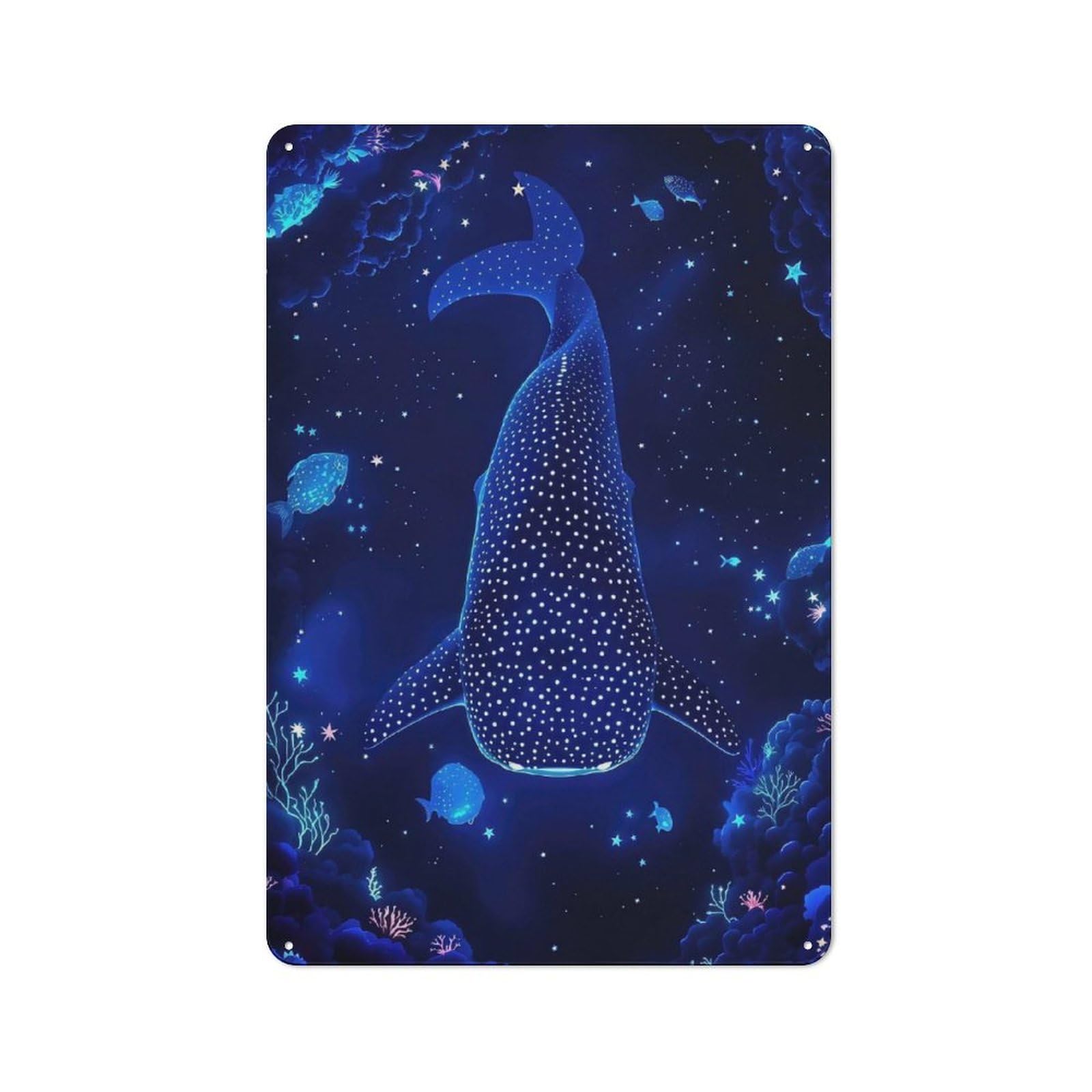 Junmoney Style-10 Tin Wall Plaque 30X20cm With Whale Shark In Starry Deep Ocean For Garage Wall, Suited To People Furnishing A Garage