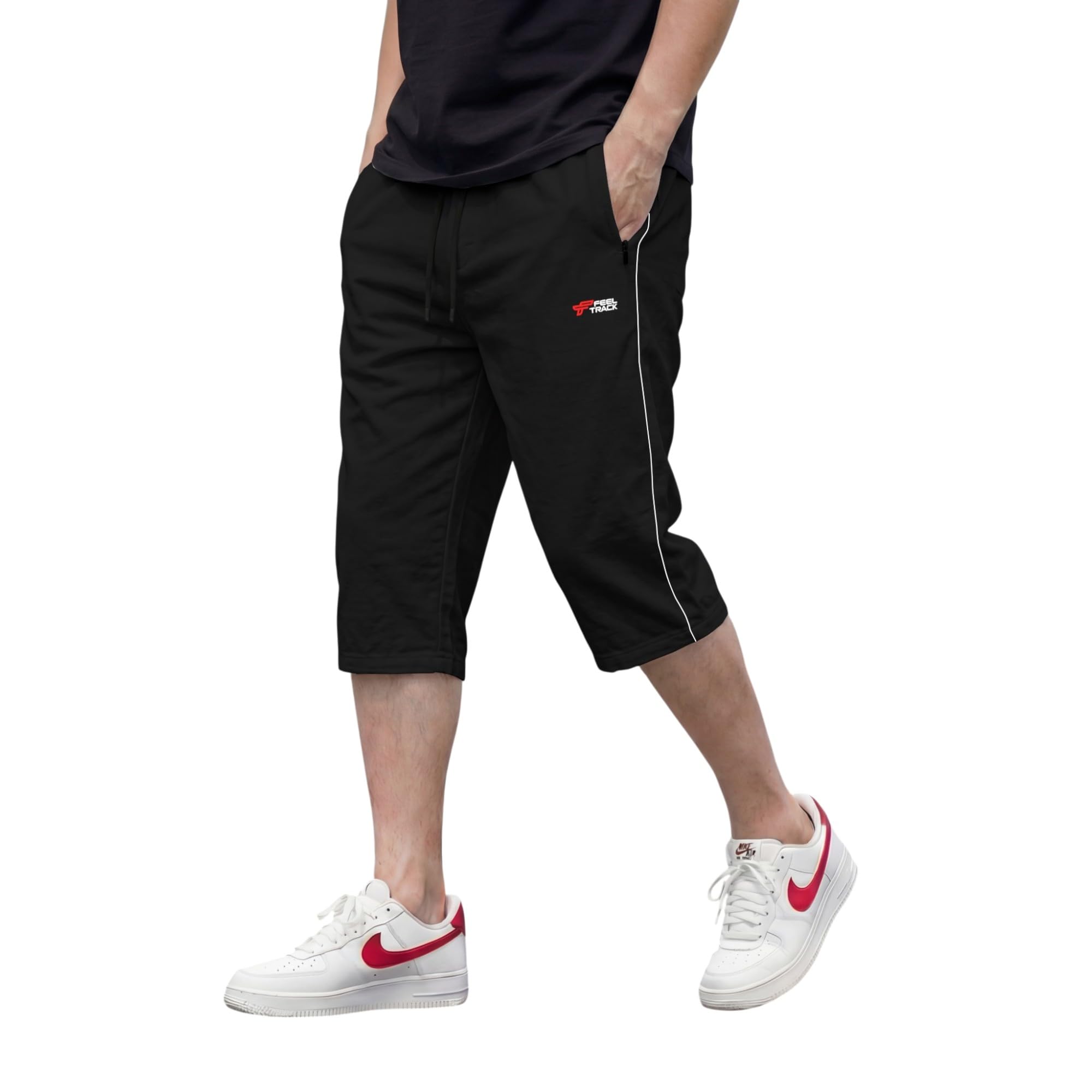 feel track Men Cotton Casual Three Fourth Shorts Black Pack of 1-picture-15