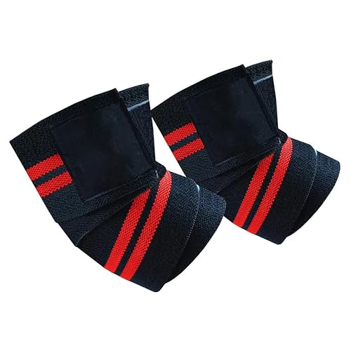 Sporto Fitness Strength Elbow Wraps S-35 (1 Pair) – 40″ Elastic Elbow Support & Compression – for Weightlifting, Powerlifting, Fitness, Cross Training – Elbow Straps for Weight Lifting (Red)