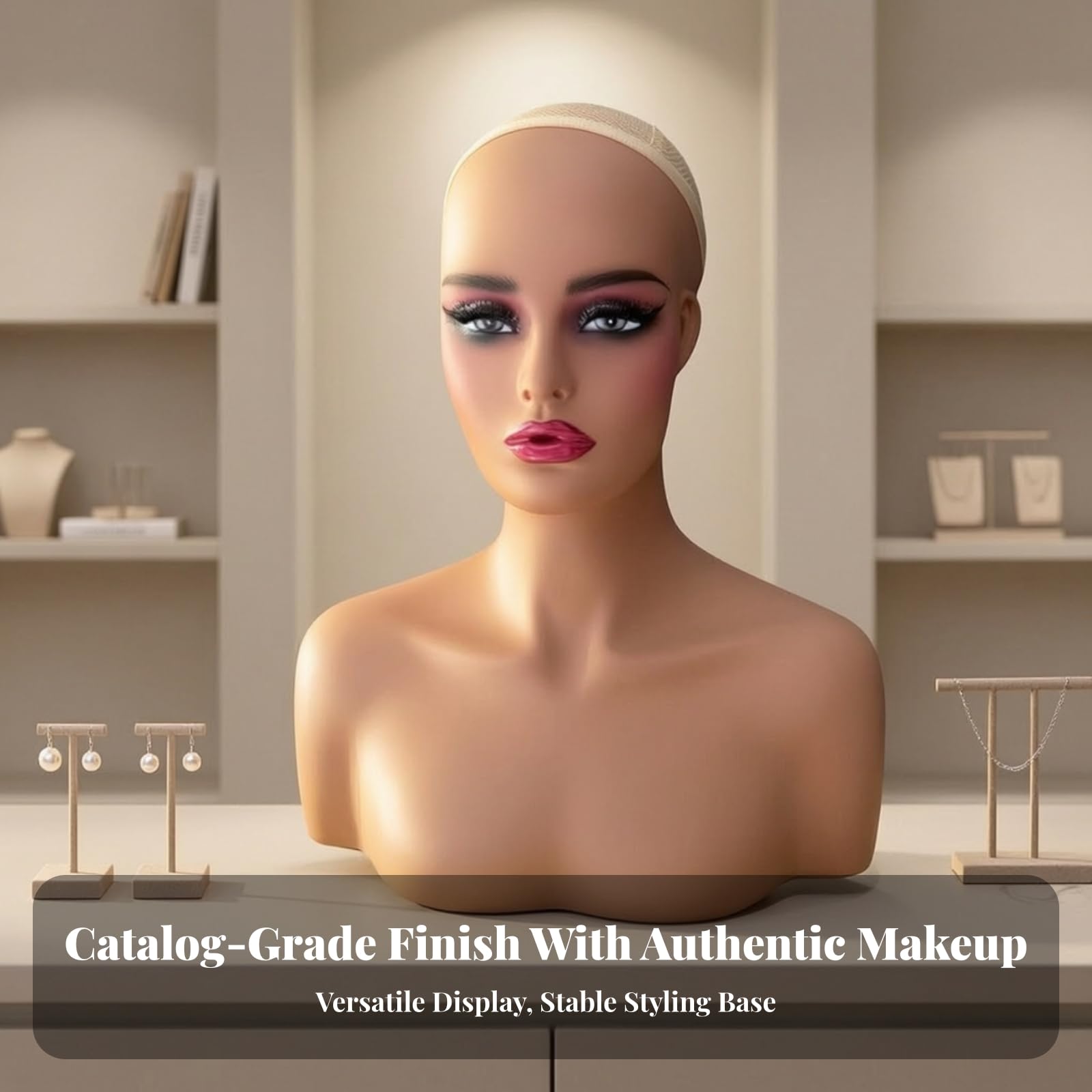 Busto di Manichino Femminile Realistico, Testa di Manichino per Parrucche, in PVC