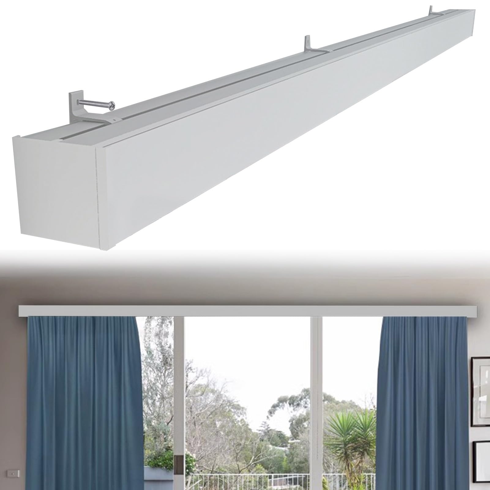 Système de rail à rideaux en aluminium de 2,6 m avec cantonnière déco pour salon