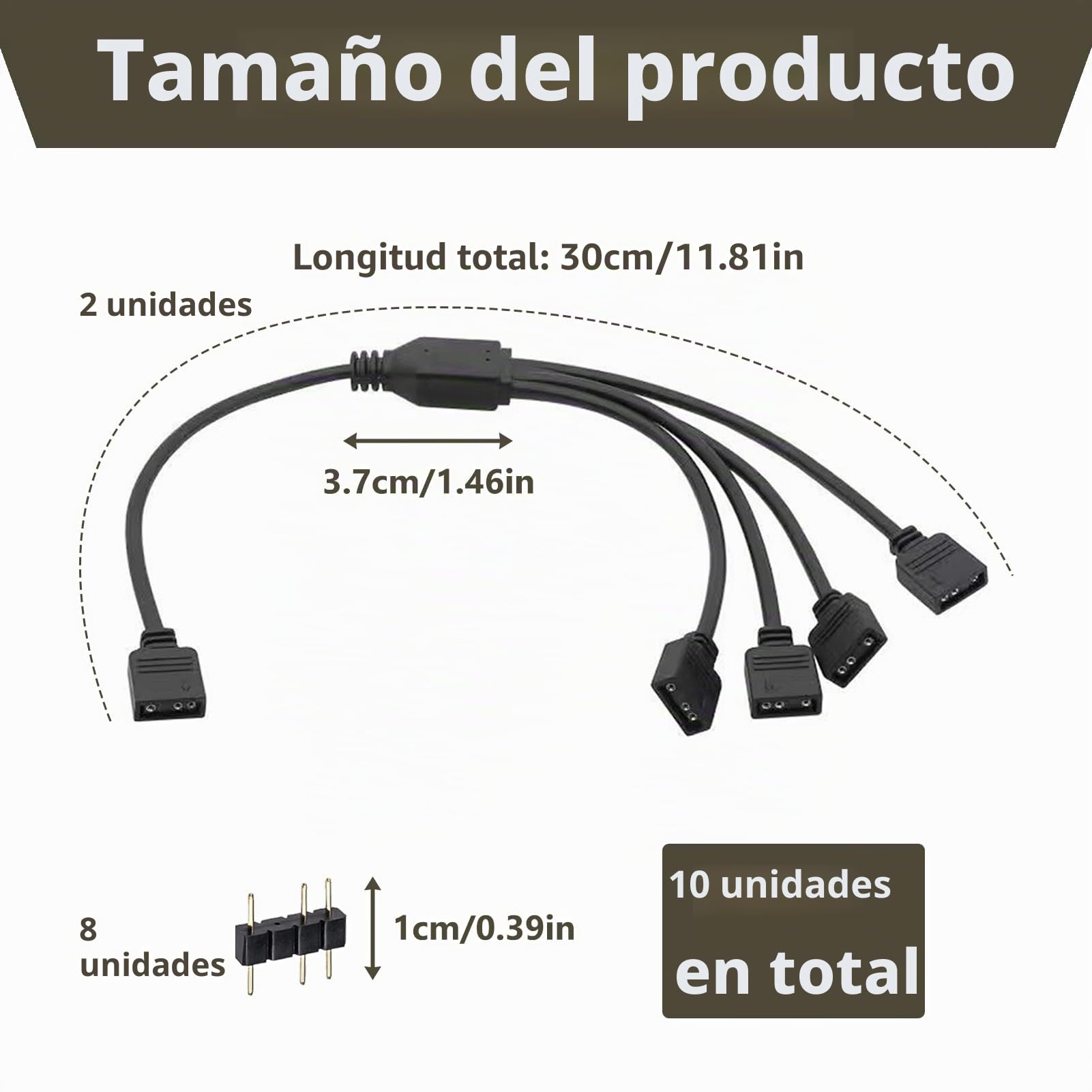 2 Piezas Cable Divisor ARGB 5V 3 Pines 1 a 4 en Y, Conector Splitter de 30 cm para Ventiladores y Tiras LED RGB Direccionables, Compatible con Placas Base ASUS MSI con Conector ARGB de 3 Pines