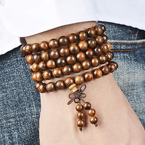 anzhongli Mala Beads Bracelet 108 8mm Beaded Bracelet Sandalwood Elastic - Thumbnail 6