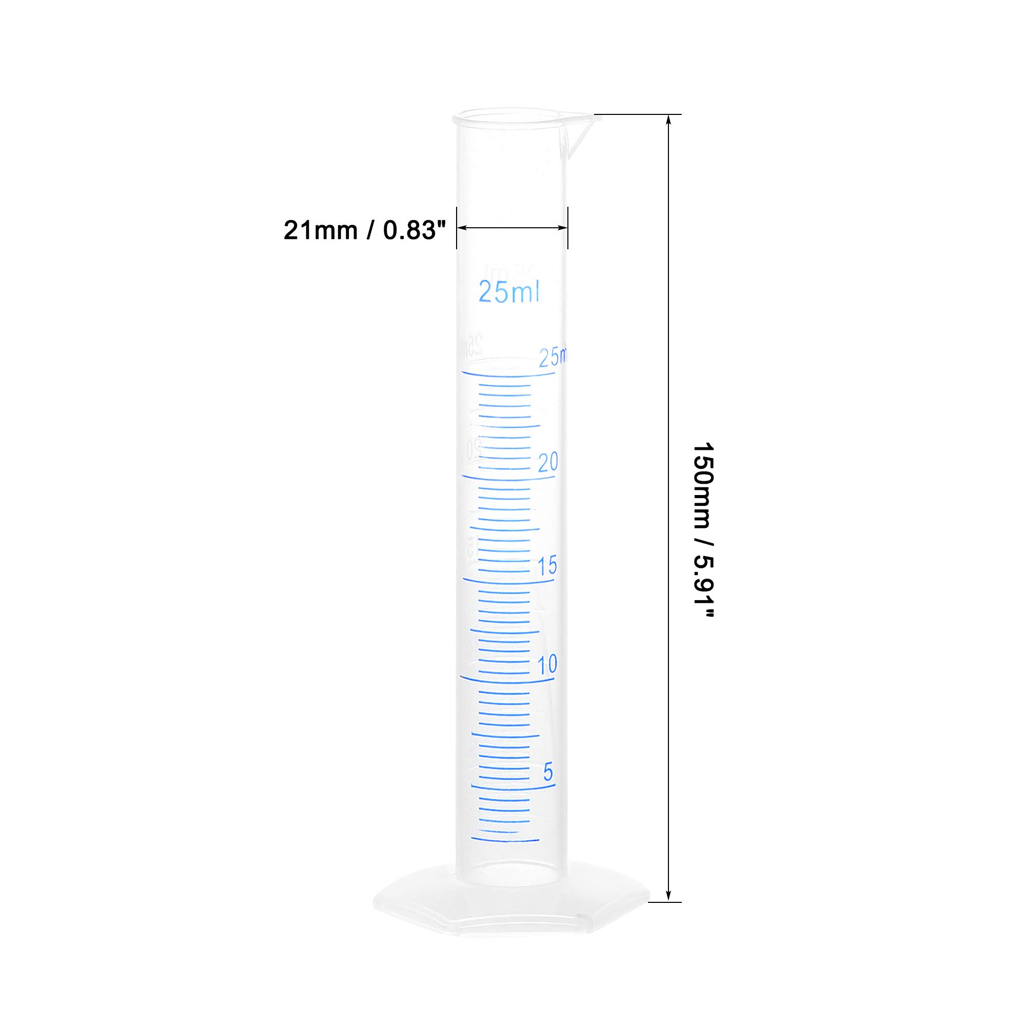 Cilindro Graduado de Plástico 25ml Medicion Ciencia Laboratorio Hexagonal Base 4uds