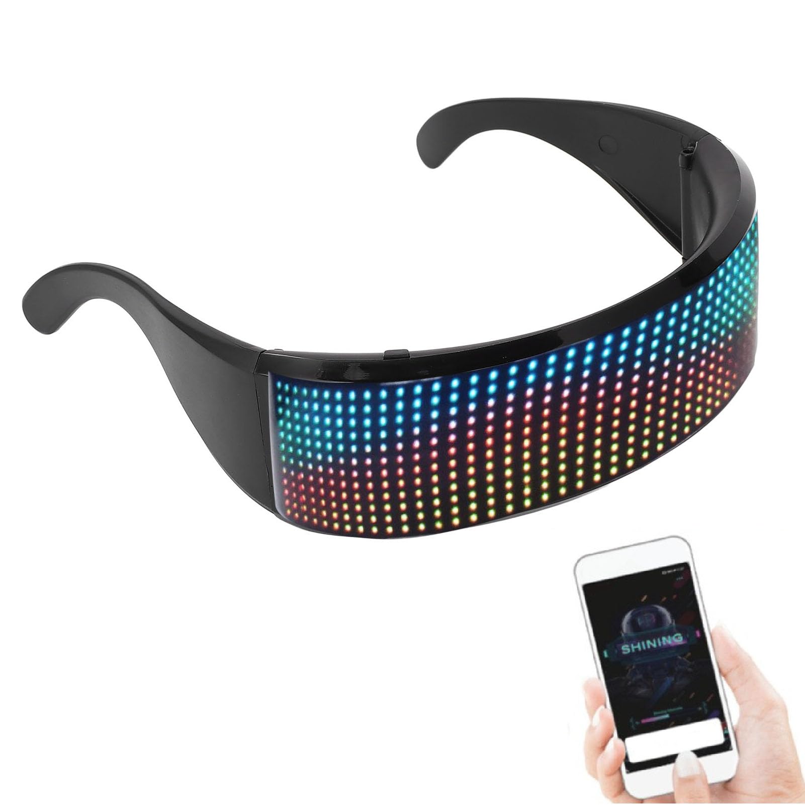 Topiky Occhiali Illuminanti RGB Personalizzabili Controllati APP, Occhiali Intelligenti con Display LED, Occhiali Illuminanti per Adulti, Classici, Unisex, LED 12x36, ABS, Musica e Arte