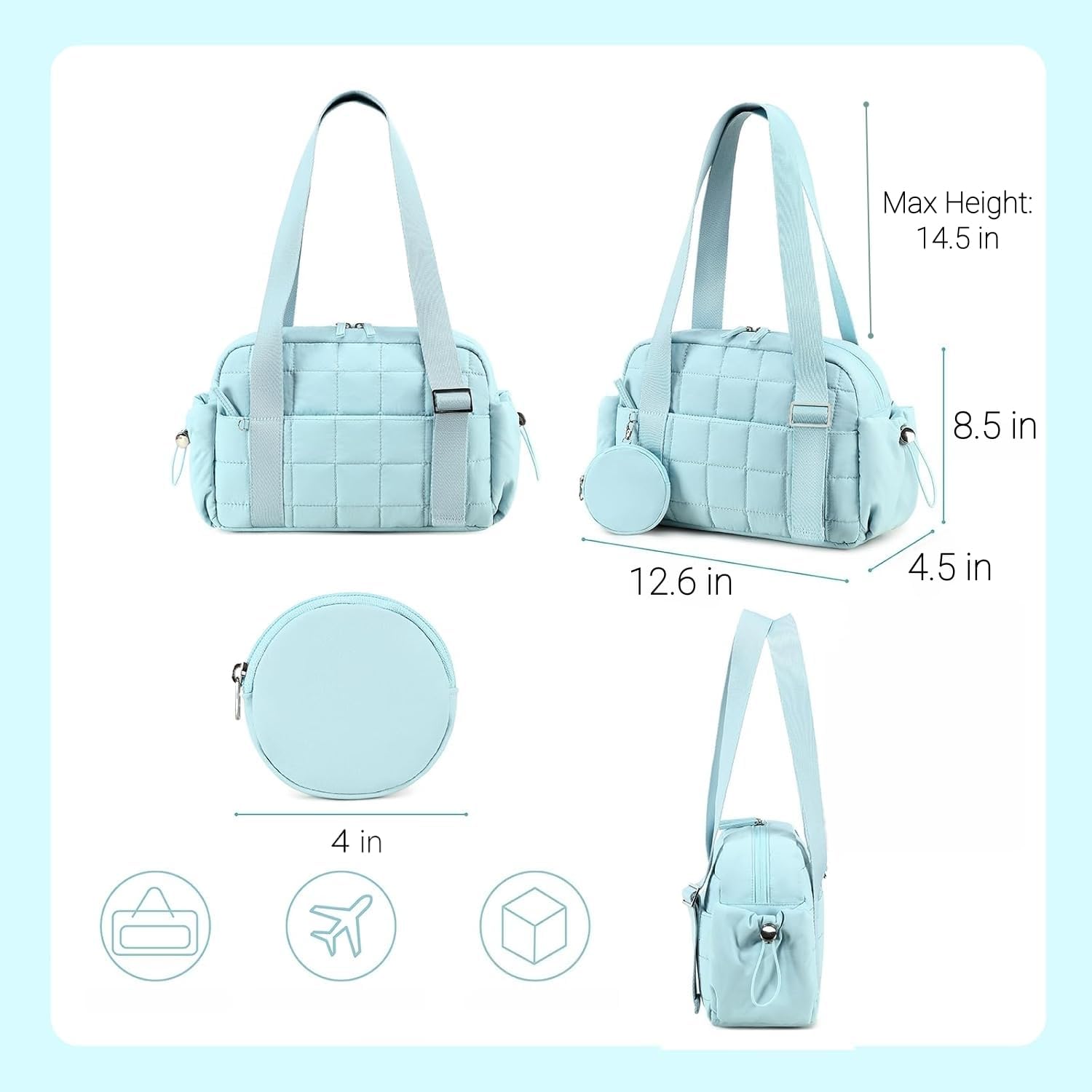 CAMTOP Mini Gym Bag for Women, Small Gym Tote Bag Puffy Quilted Sports Duffel Bag with Wet Compartment and Coin Purse Duffel Bags Dance Yoga Workout Bag for Gifts - Image 3