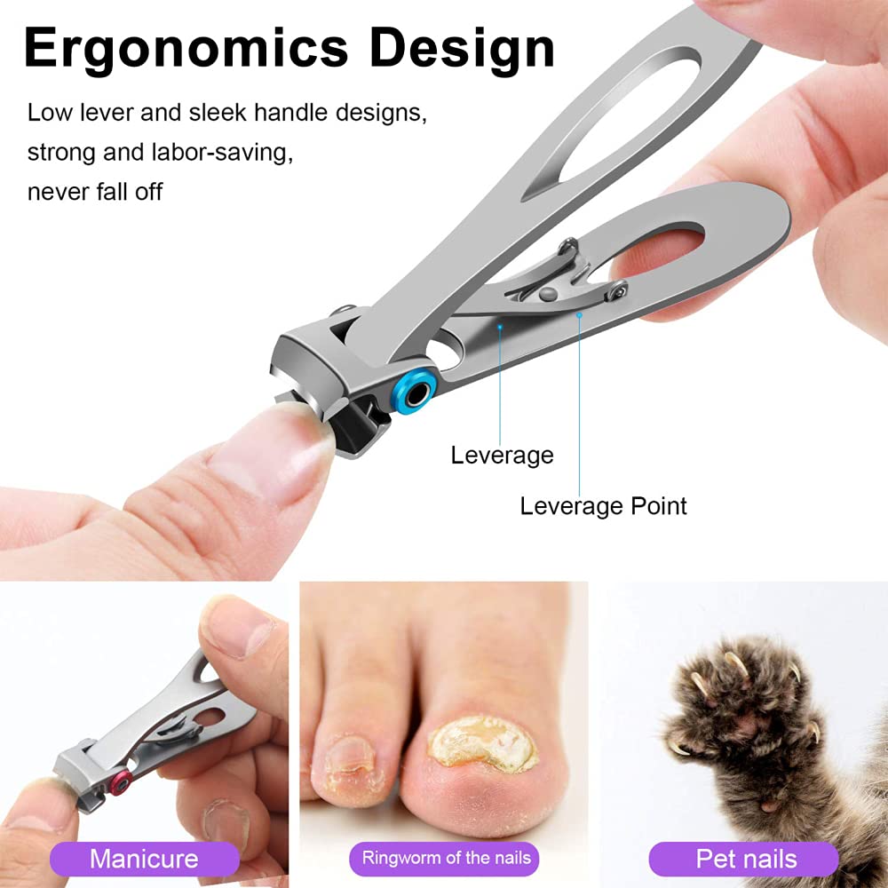 Set Tagliaunghie Tagliaunghie con Apertura A Mascella Larga Tagliaunghie per Unghie E Unghie dei Piedi in Acciaio Inossidabile con Lima per Unghie per Uomini Donne Anziane,Silver