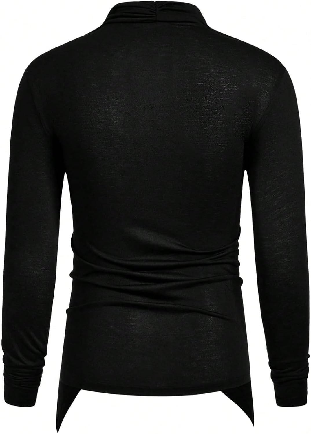 OYOANGLE Men's Long Sleeve Pile Heap Collar Pullover Top Irregular Hem Vintage Punk Tee Tops - Image 2