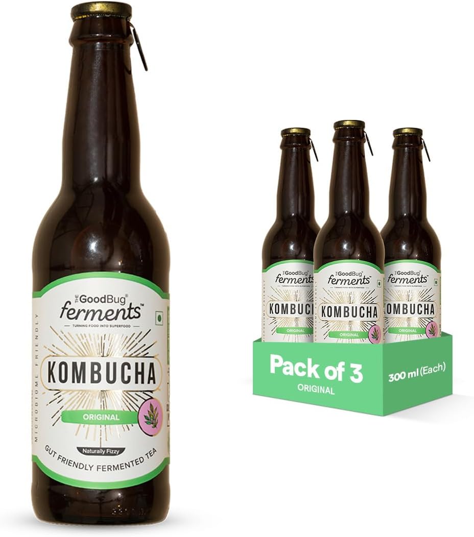 The Good Bug Kombucha | Original | Fermented Tea | 1 Bn. CFU Live Cultures | Gut Friendly | Gluten free | Immunity Booster | Antioxidant and Hydration | Pack of 3 | 300 Ml
