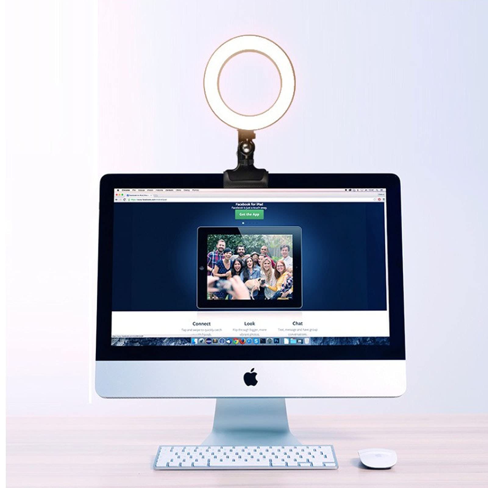Anello luminoso per selfie da 10 pollici, con morsetto e supporto per telefono, set di illuminazione per videoconferenze USB per scrivania, computer, computer portatile/monitor/trucco/YouTube
