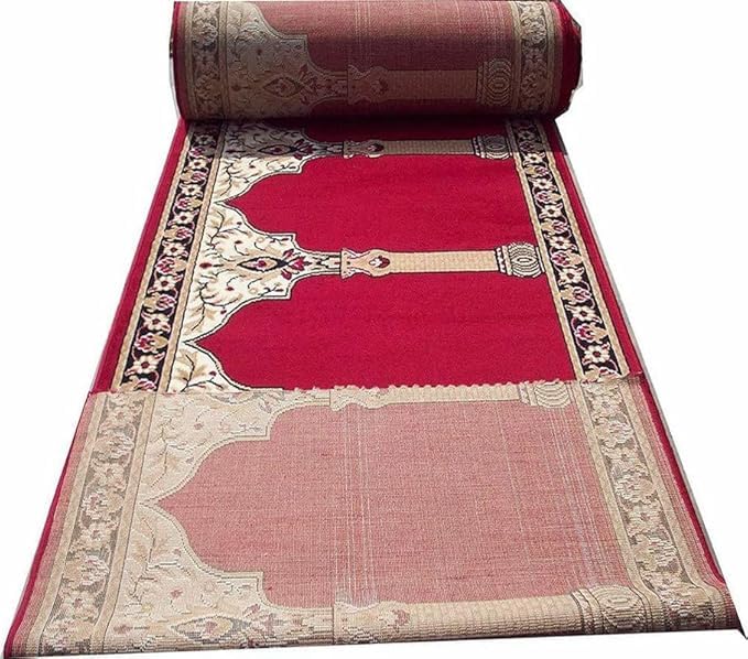 Masjid Janamaz Carpet 4x55 feet - Machine Made Anti Skid Prayer Mat for Mosque Eid Gah - Washable Acrylic Musalla - Red Color - 8MM Thick-picture-19