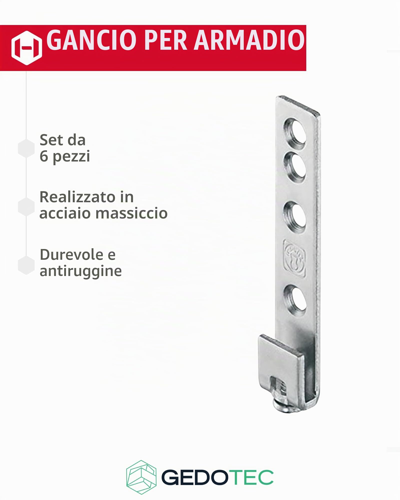 Gedotec appendiabiti appendiabiti armadio metallico cucina sospesa per pensile a parete | Acciaio zincato | Capacità di carico del supporto del mobile: 120 kg | 6 pezzi