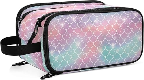 Escamas de sirena arco iris princesa telón de fondo bolsa de maquillaje profesional estuche cosmético bolsa de maquillaje para organizador de viaje