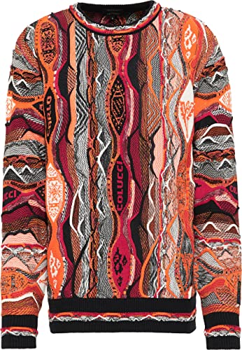 Carlo Colucci Charakteristischer Rundhalspullover, Corghi, Schwarz/Rot, XXL