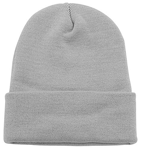 Top Level Beanie Men Women - Unisex Cuffed Plain Skull Knit Hat Cap, Light Grey