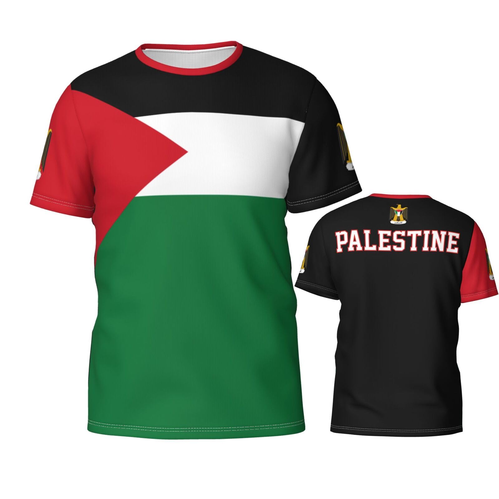 Pelnyc Unisex Green Palestine Flag Emblem 3D Printed Patriotic T Shirt Tees Tops Sport Shirts Multicolor