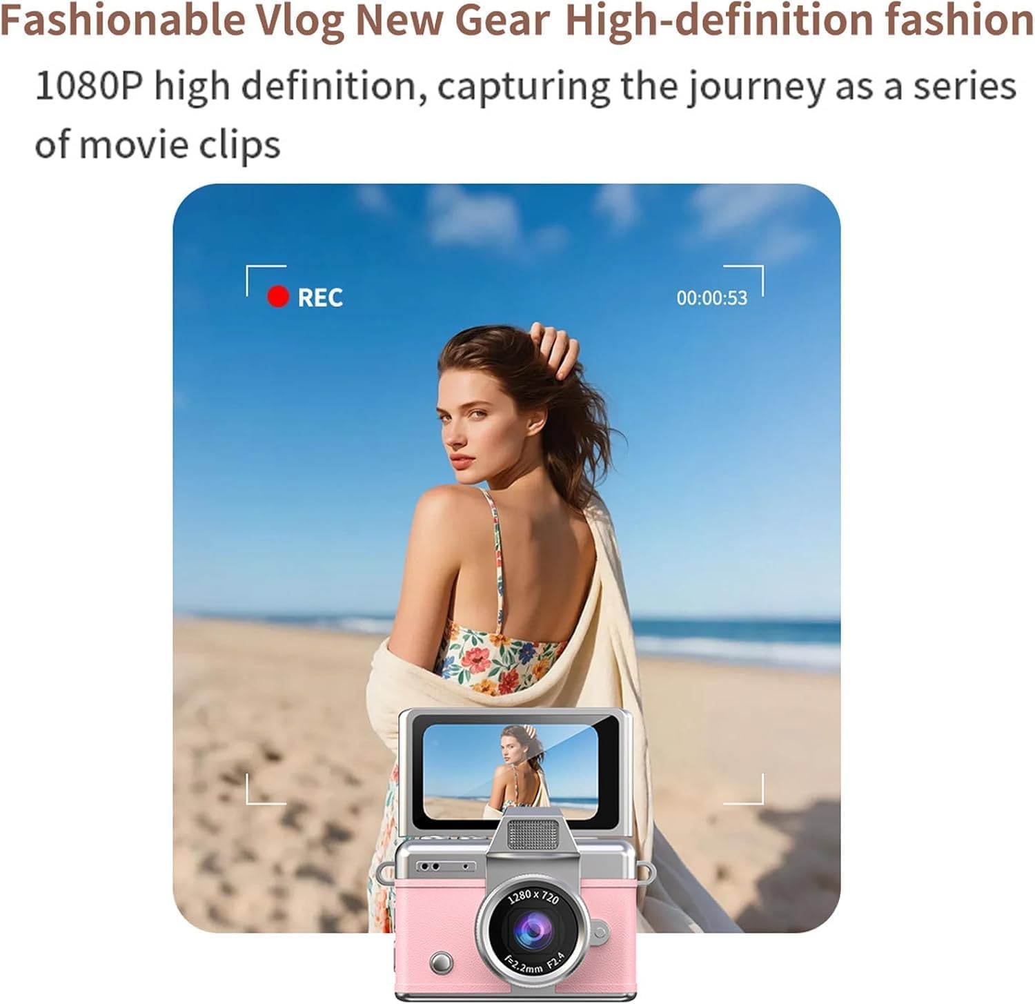 2026 New Mini Digital Camera with 1.47 in LCD Screen 1080p, Mini Keychain Retro Camera, with 32/64GB Card, Flip Screen, Built-in Flash, Strap and Keychain, for Travel & Daily Use (32G,Purple)