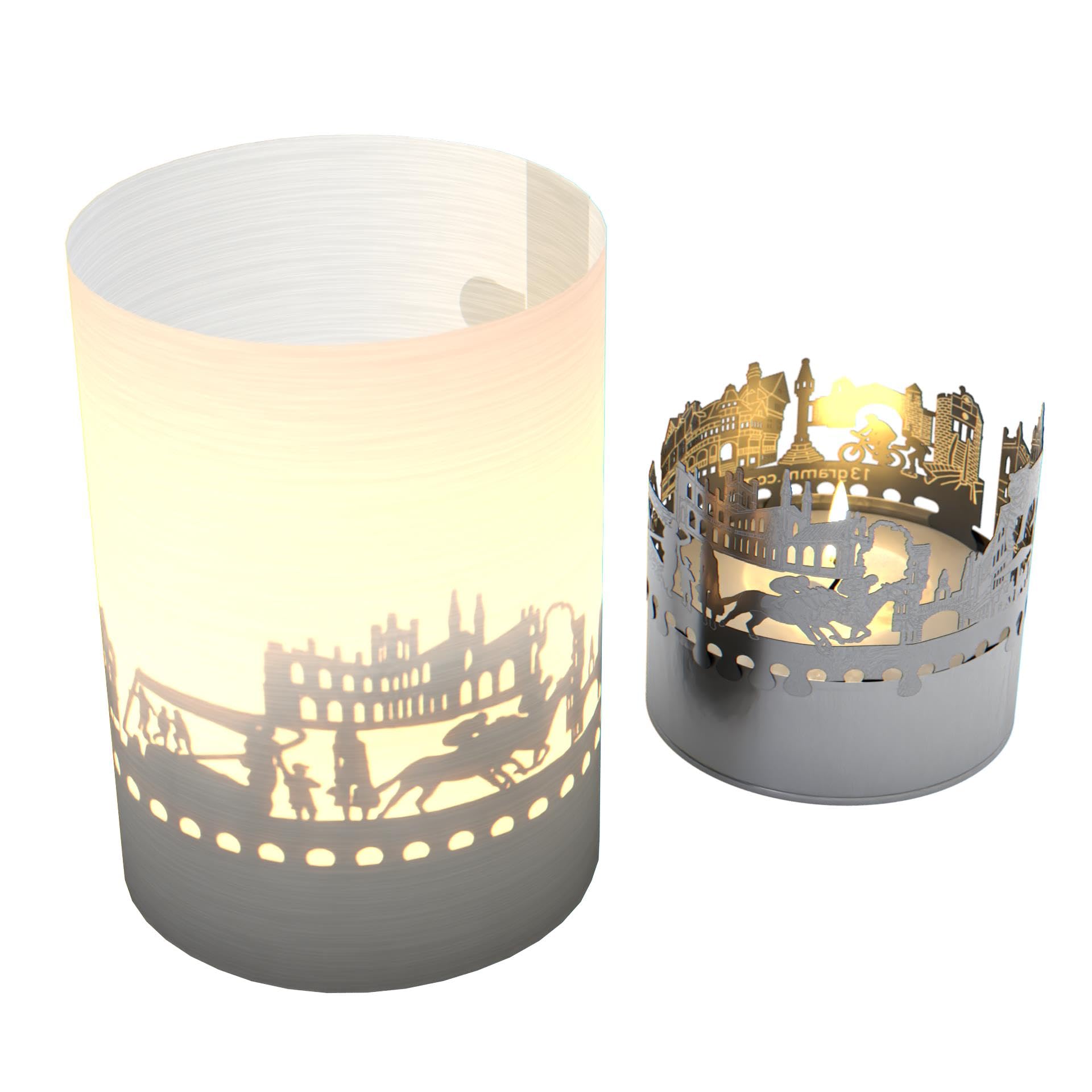 Chester Skyline Gift Tube Shadow Play - Stunning Motif Candle | Projects Iconic City Silhouette | Perfect Souvenir & Gift for Chester Fans | Creates Enchanting Shadow Play in Any Room