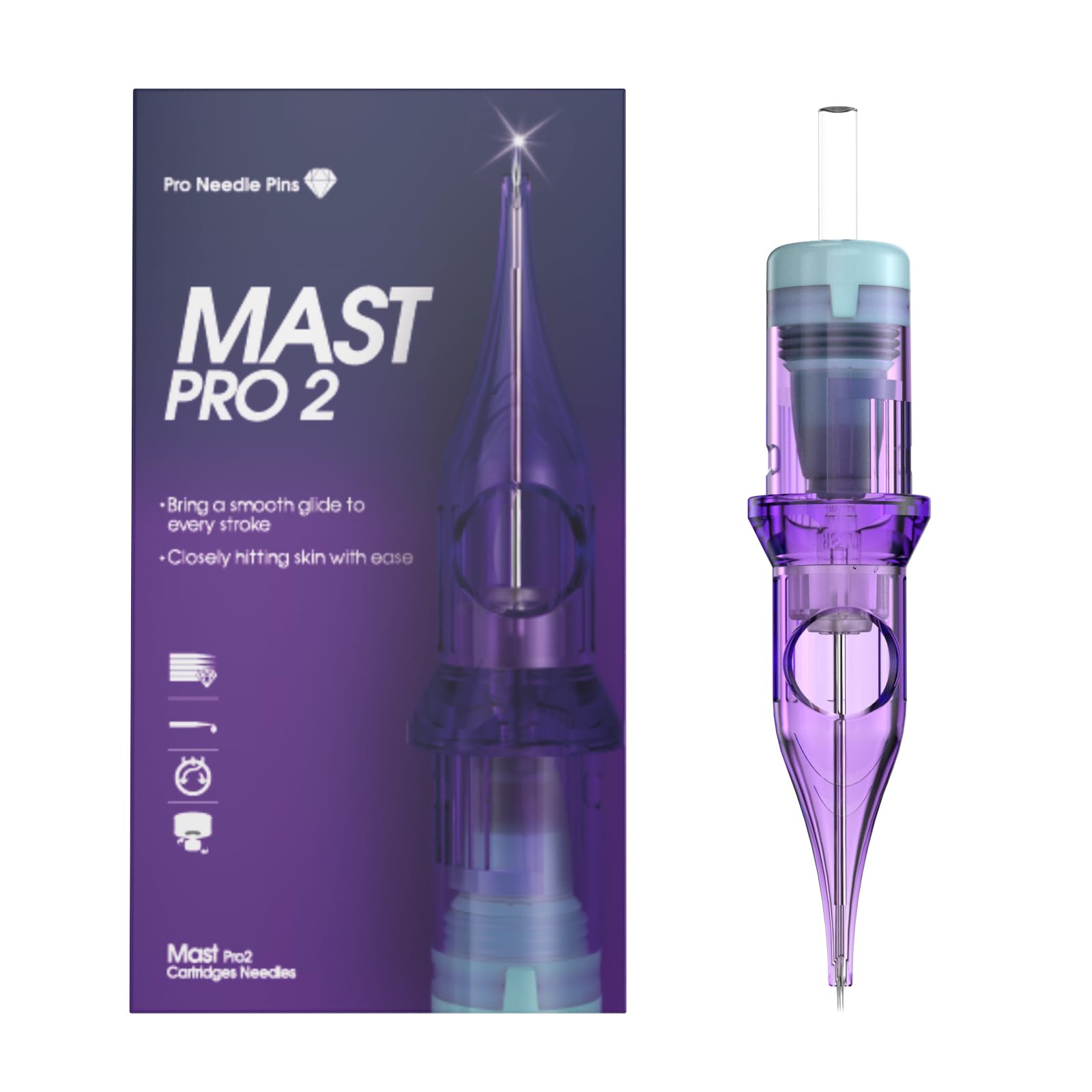 Mast Pro2 Tattoo Needles Cartridges, Pro Needles Pins for Super Aritsts, 20 Count, Disposable Round Liner 1203RL