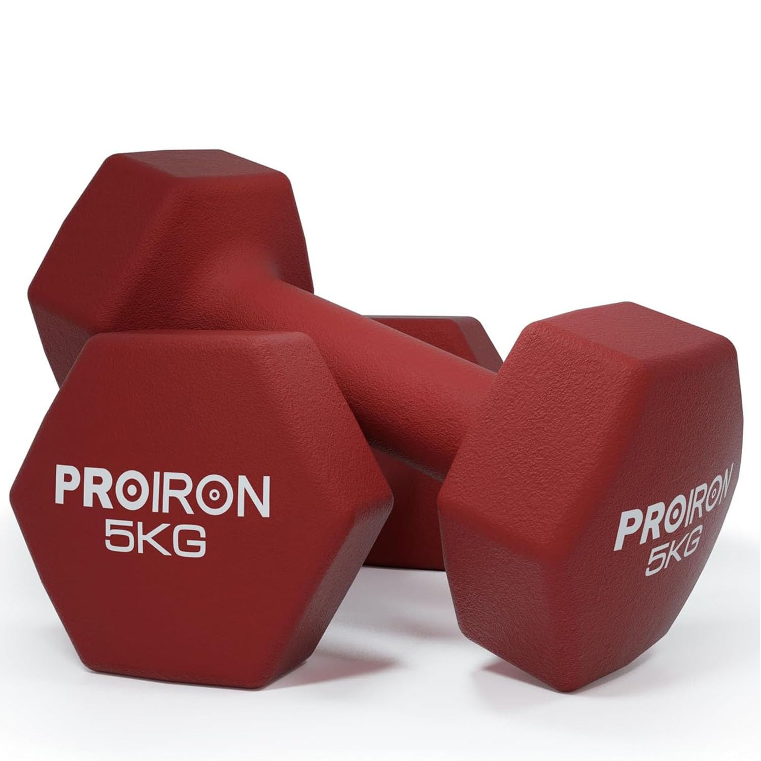 PROIRON Dumbbells Hexagonal Dumbbells Pair Anti-Slip Neoprene Dumbbell Soft-Touch Grip Hand Weights Home Gym Exercise - #F-Red-2 x 5KG