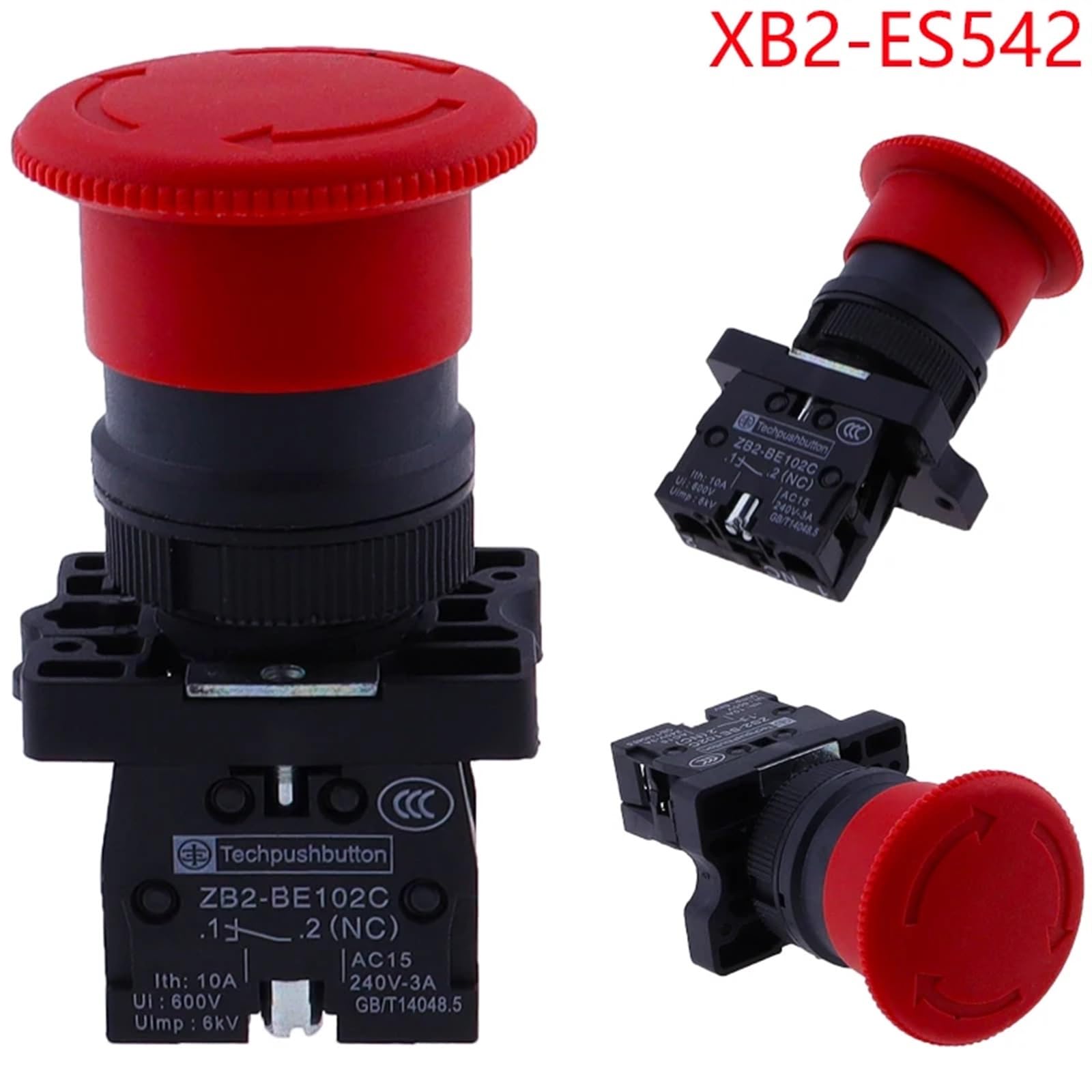 ZB2-BE102C P172 220V 10A Rojo NC 22mm Parada de Emergencia Interruptor de botón Tipo Seta Control de XB2-ES542 Interruptor de Arranque eléctrico(2NO)