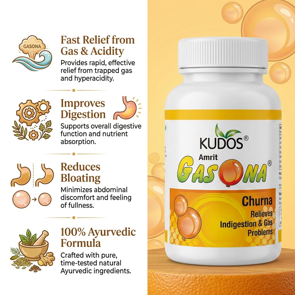 Kudos Amrit Gasona Churna 50g | Indigestion Relief | Ayurvedic Medicine for Gastric Problem | Pack of 6 2
