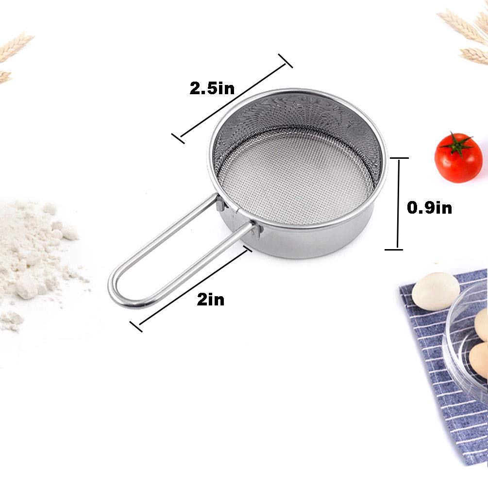 Goeielewe Stainless Steel Strainer with Long Handle, Flour Sieve Mini Small Flour Sifter Drainer for Baking, Powder, Sugar and Coffee Pastas Tea Strainer - Diameter 2.5 Inch - Image 2