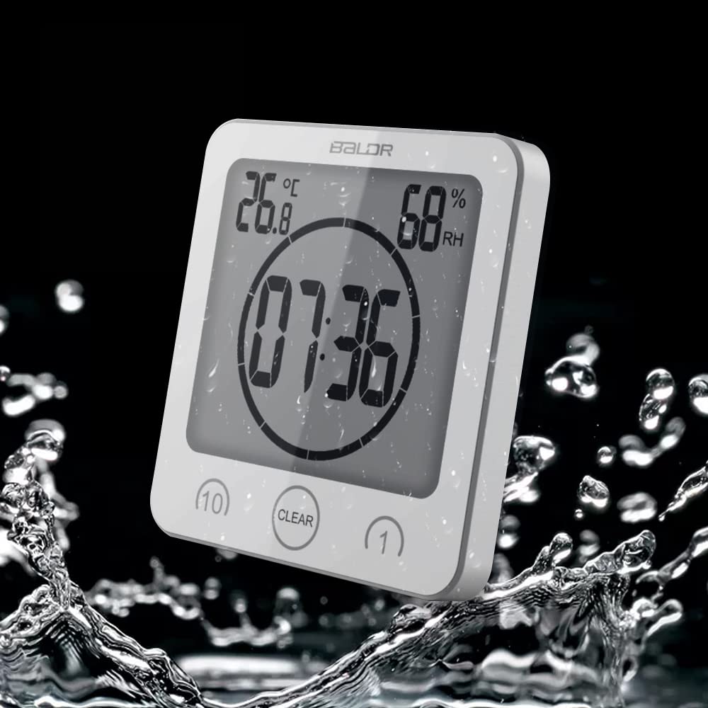 Reloj de ducha digital con temporizador de pantalla LCD grande con pantalla táctil y pantalla de temperatura para baño, ducha, cocina