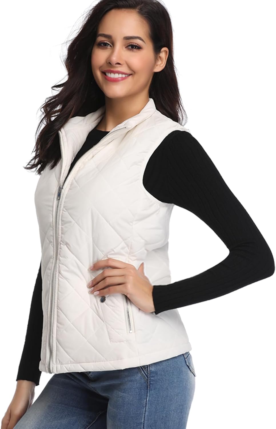 Fuinloth Women's Lightweight Warm Puffer Quilted Vest - 4-Pockets Stand Collar Zip Gilet, Fall Winter Outerwear - Image 8