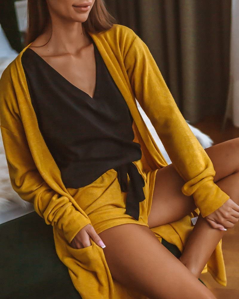 SENSIS Robe de Chambre Sympa en Coton avec Print Chou, fabriqué dans l'UE