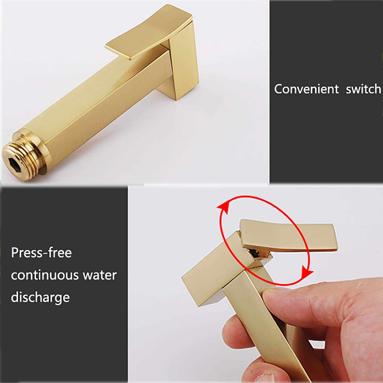 Spruzzatore portatile per bidet per WC, in ottone, portatile, per acqua calda e fredda, con tubo flessibile per il bagno degli animali domestici, igiene personale, cromato (oro spazzolato