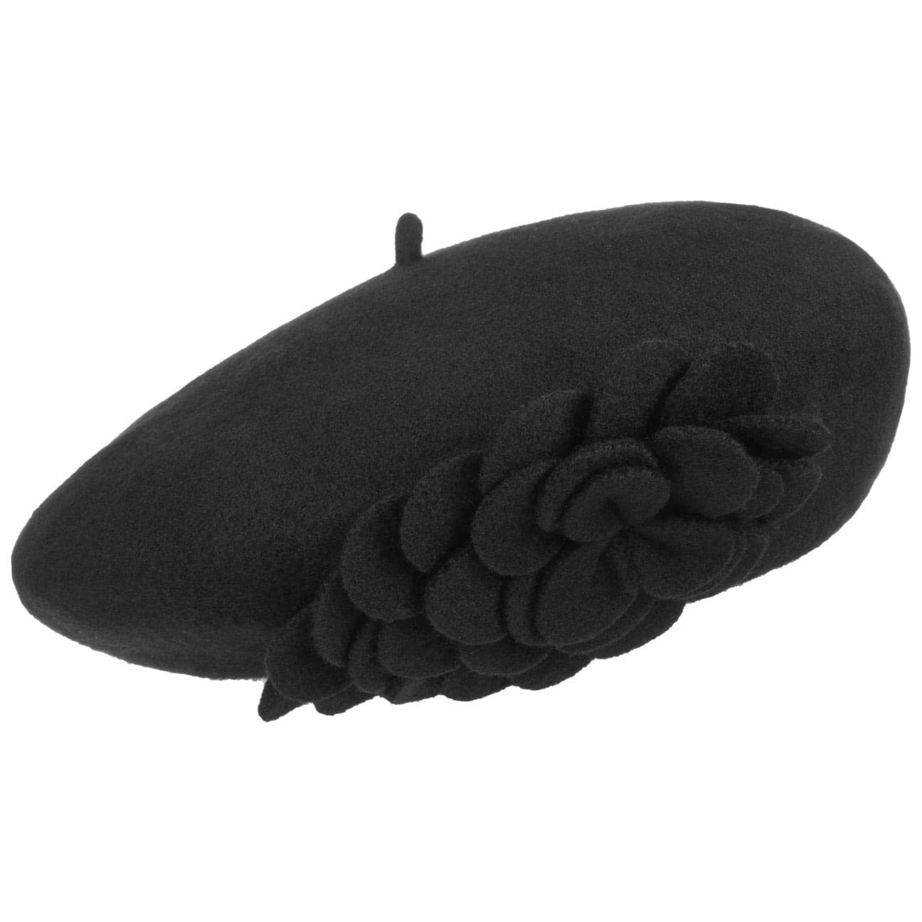 Lierys Women's Black Agris Flower Wool Basque Beret By