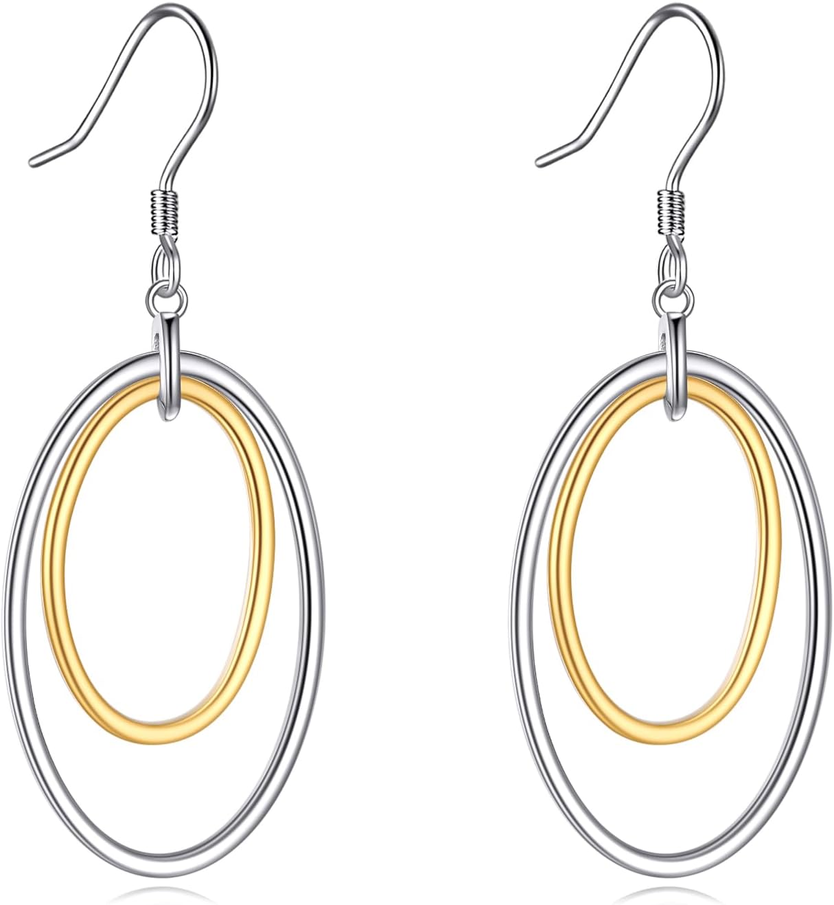 925 Sterling Silver Trendy Two Tone Oval Dangle Earrings for Women Drop Hoops Jewelry Gifts for Her