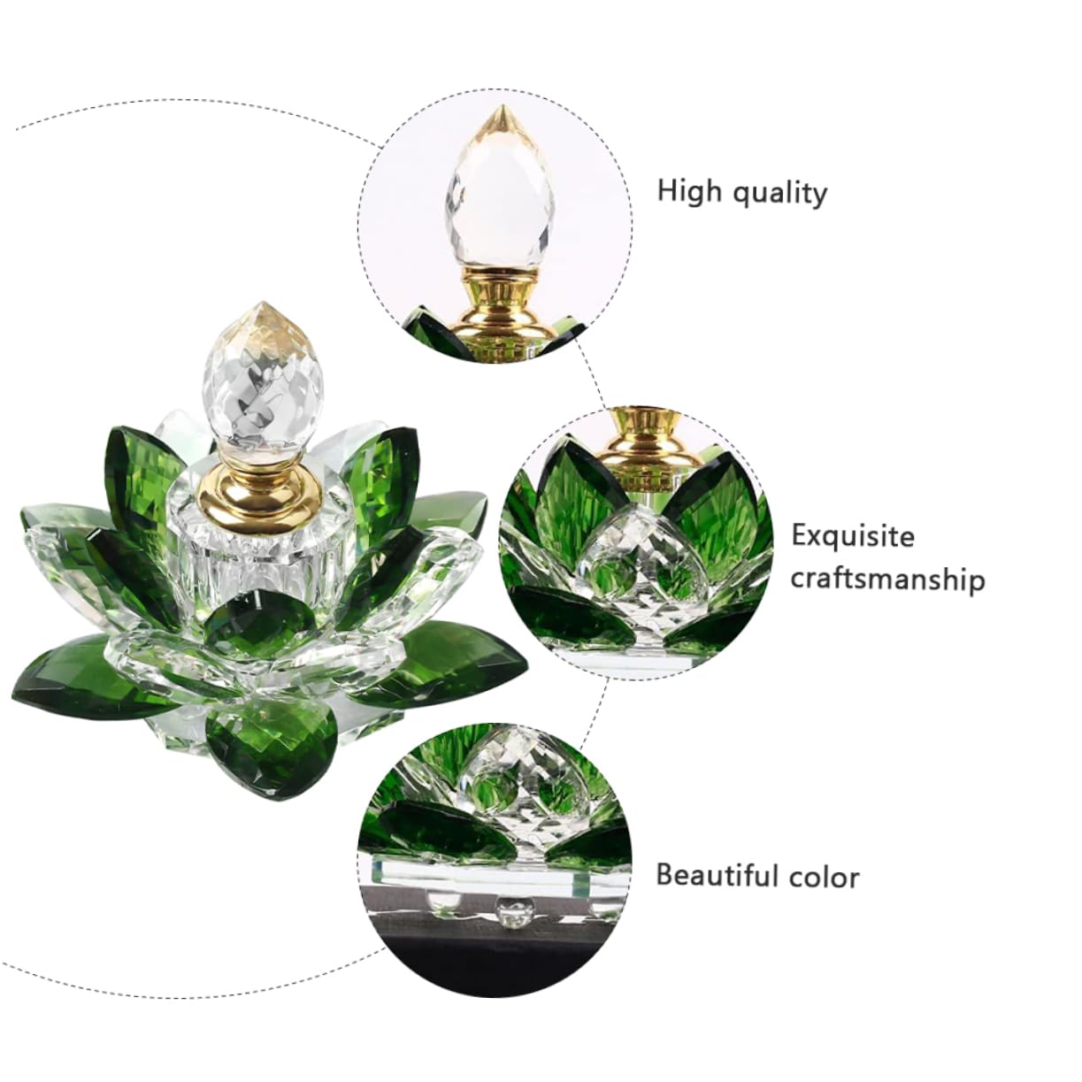 SOLUSTRE Grüne Parfümflasche aus Kristall im Lotus Design Leere Dekorative Parfümflasche für Zuhause mit Vintage Stil zur Aufbewahrung von Kosmetik und Ätherischen Ölen