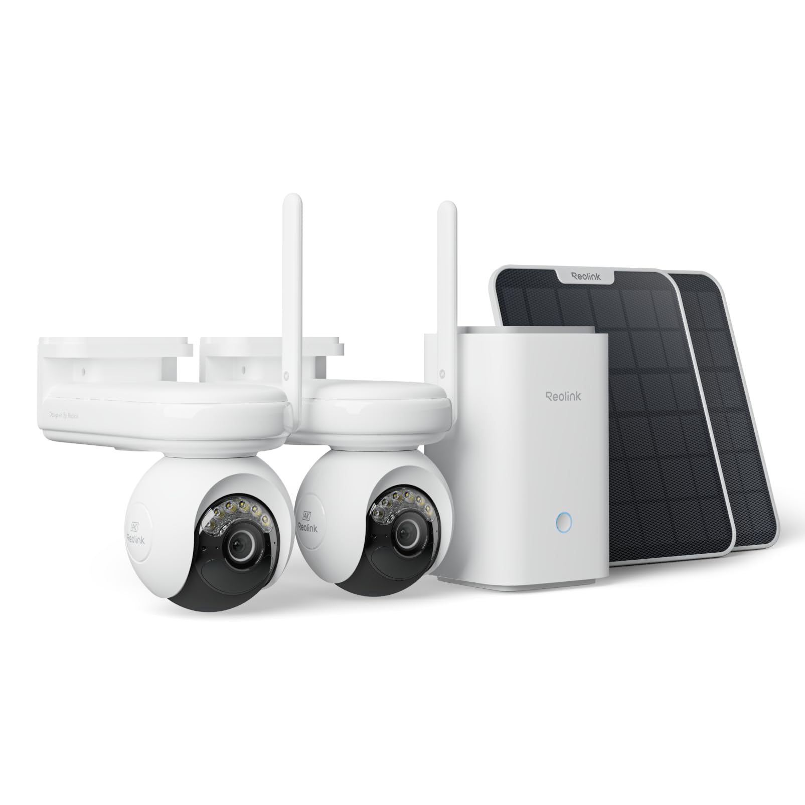 Reolink 4K Solar Überwachungskamera Aussen Akku Set, 20000mAh Akku, Auto-Tracking, ColorX-Nachtsicht, WLAN Kamera Outdoor mit WiFi 6, Lokaler Speicher, Ohne ABO-Gebühren, 2×Atlas PT Ultra mit Home Hub