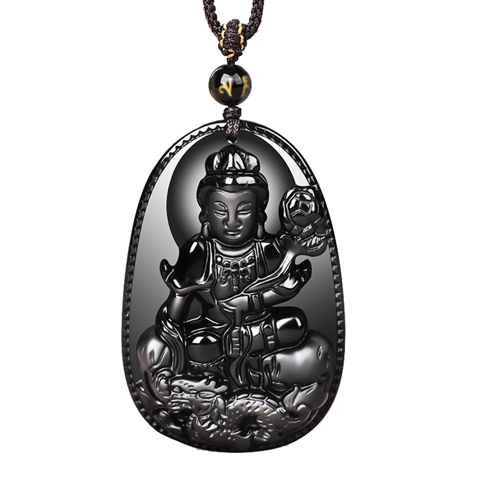 Iuyixwfp Men's C Natural Obsidian Birth Year Guardian Buddha Pendant – Hinese Zodia Protective Amulet For Dragon & Snake, Samantabhadra Bodhisattva Necklace For Wo Ouples,