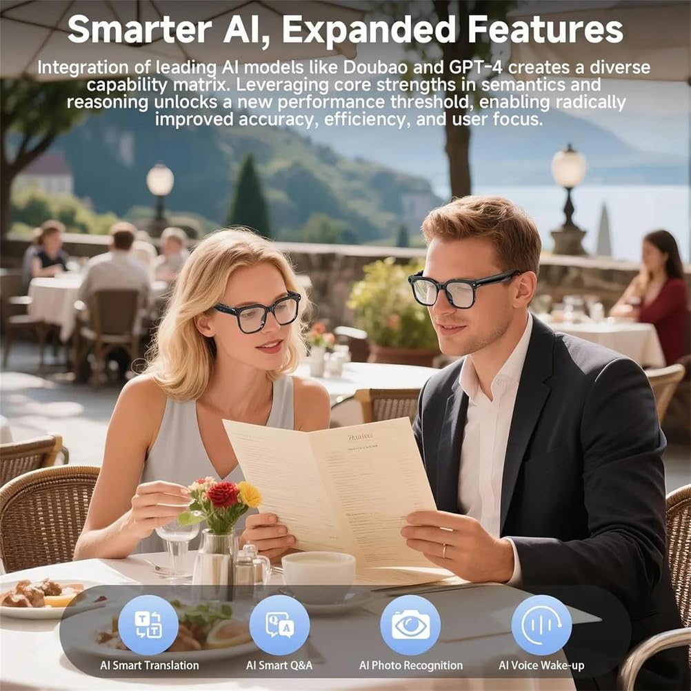Occhiali Video Intelligenti con ia chiamate e Musica Senza Fili | occhiali intelligenti con ia bluetooth, registrazione video 4k hd e traduzione in tempo reale