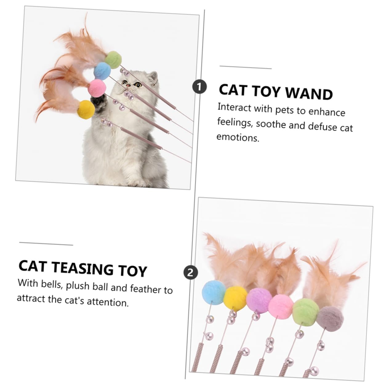 DOITOOL 3ensembles Set De Jouets Peluche pour Chat à Teaser avec Boules Et Clochettes Couleurs Aléatoires