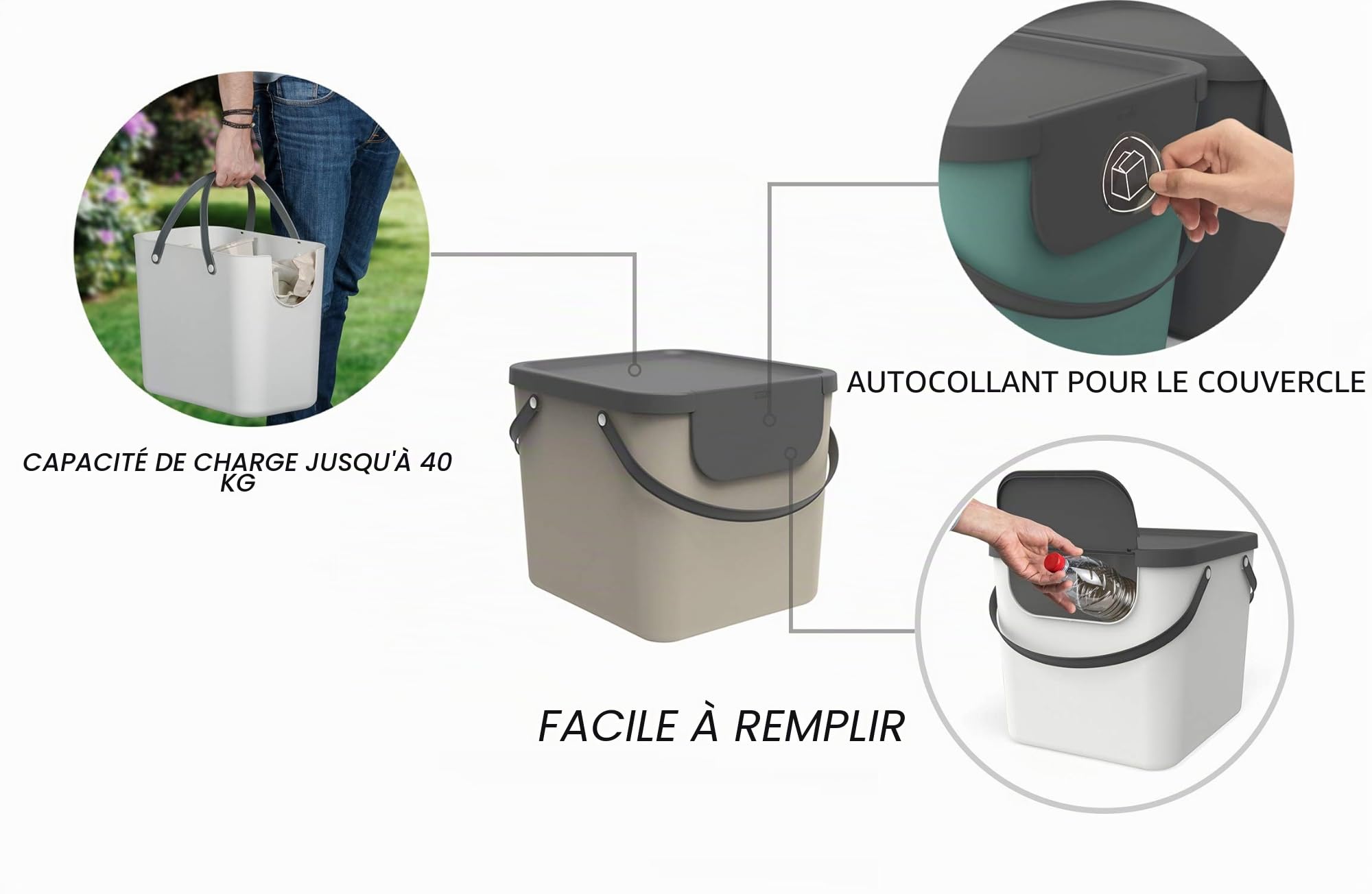 Rotho Albula Système de Séparation des Déchet s 40 l pour La Cuisine, Plastique (PP) sans BPA, Cappuccino/Anthracite, 40 l (40,0 X 35,8 X 34,0 cm)