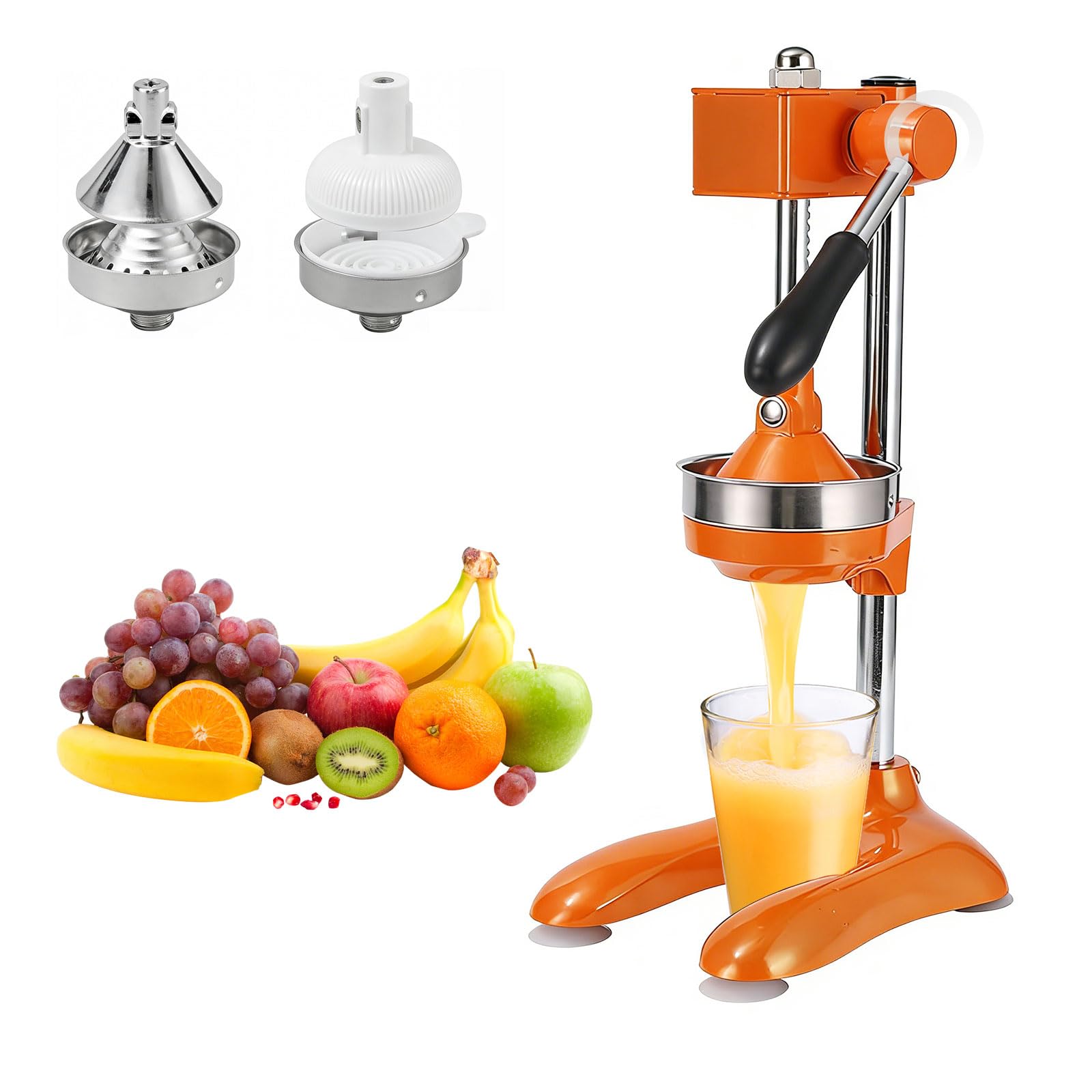 Manual Juicer, Stainless Steel Commercial Orange Lemon Juice Squeezer, with Conical & Flat Pressure Plates, Hand-Crank, Professional Hand Citrus Juicer for Home, Cafe, Restaurant, Bar
