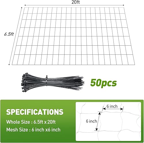 Miniatura 7 de Red enrejada de 6.5 x 20 pies para tienda de cultivo de 6 x 6 pulgadas para plantas trepadoras, red de cultivo interior y exterior para frijoles,