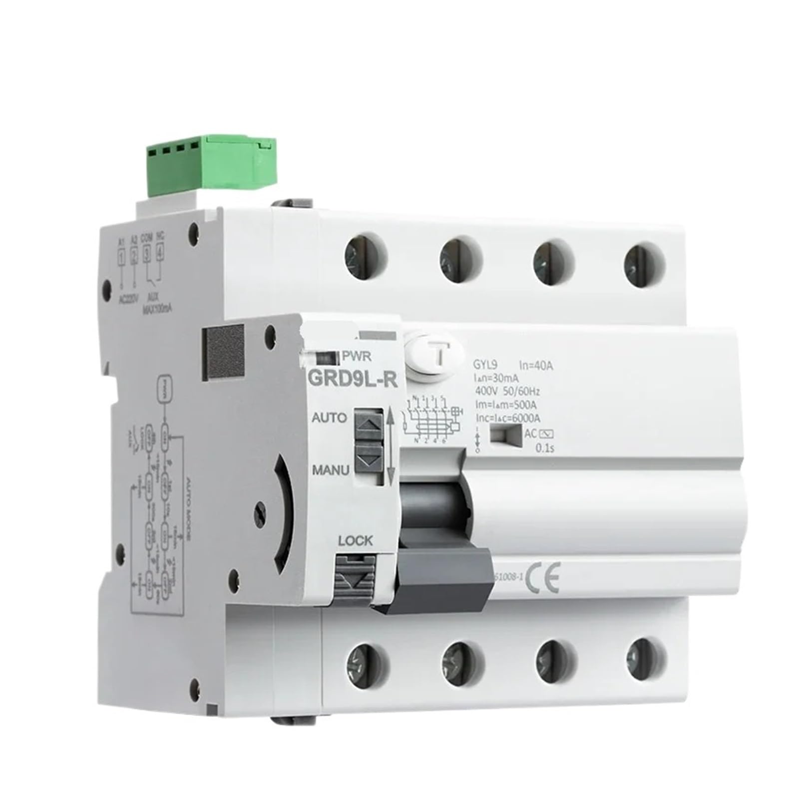 Disjoncteur automatique 4 pôles GRD9L 40A 100mA 6KA pour tableau triphasé