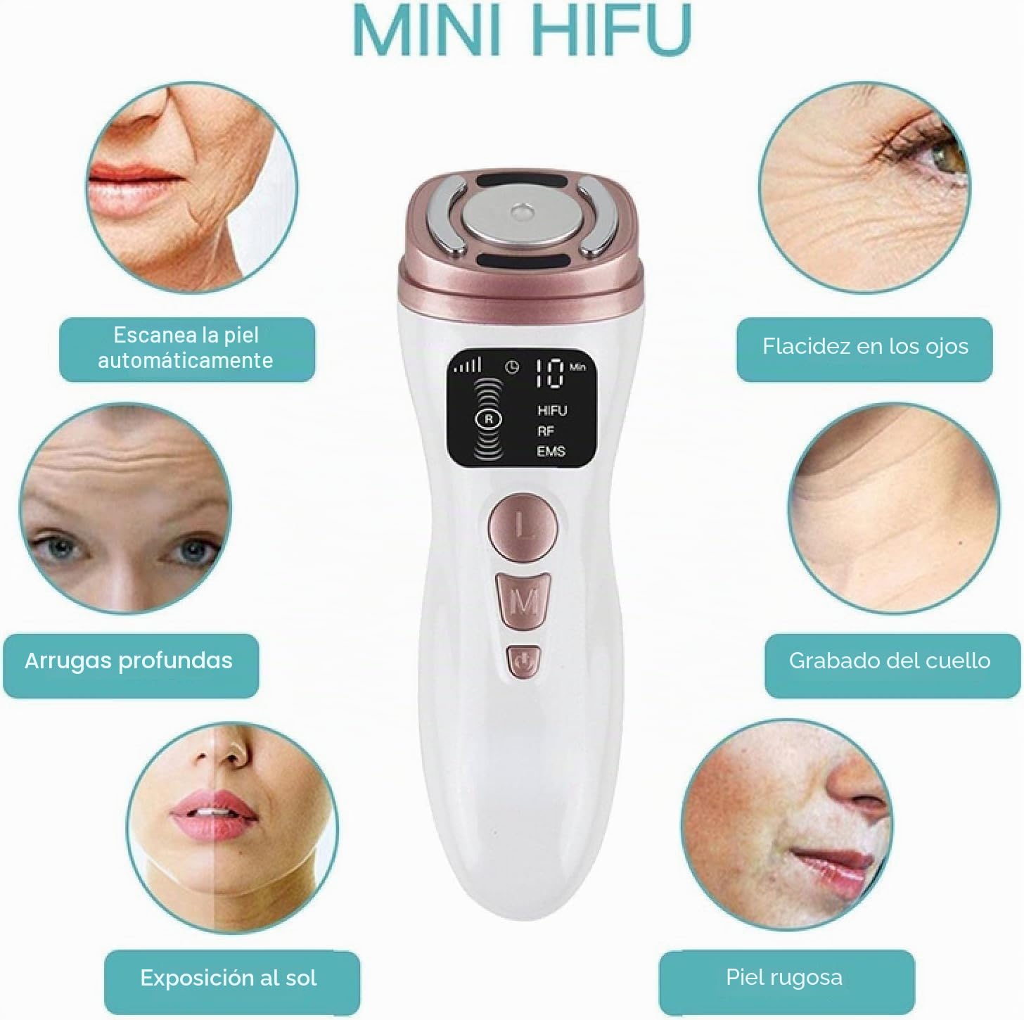 Mini máquina facial HIFU, dispositivo de belleza ultrasónico RF mejorado con tecnología de masaje facial EMS, utilizado para rejuvenecimiento de la piel antiarrugas, levantamiento, reafirmación y