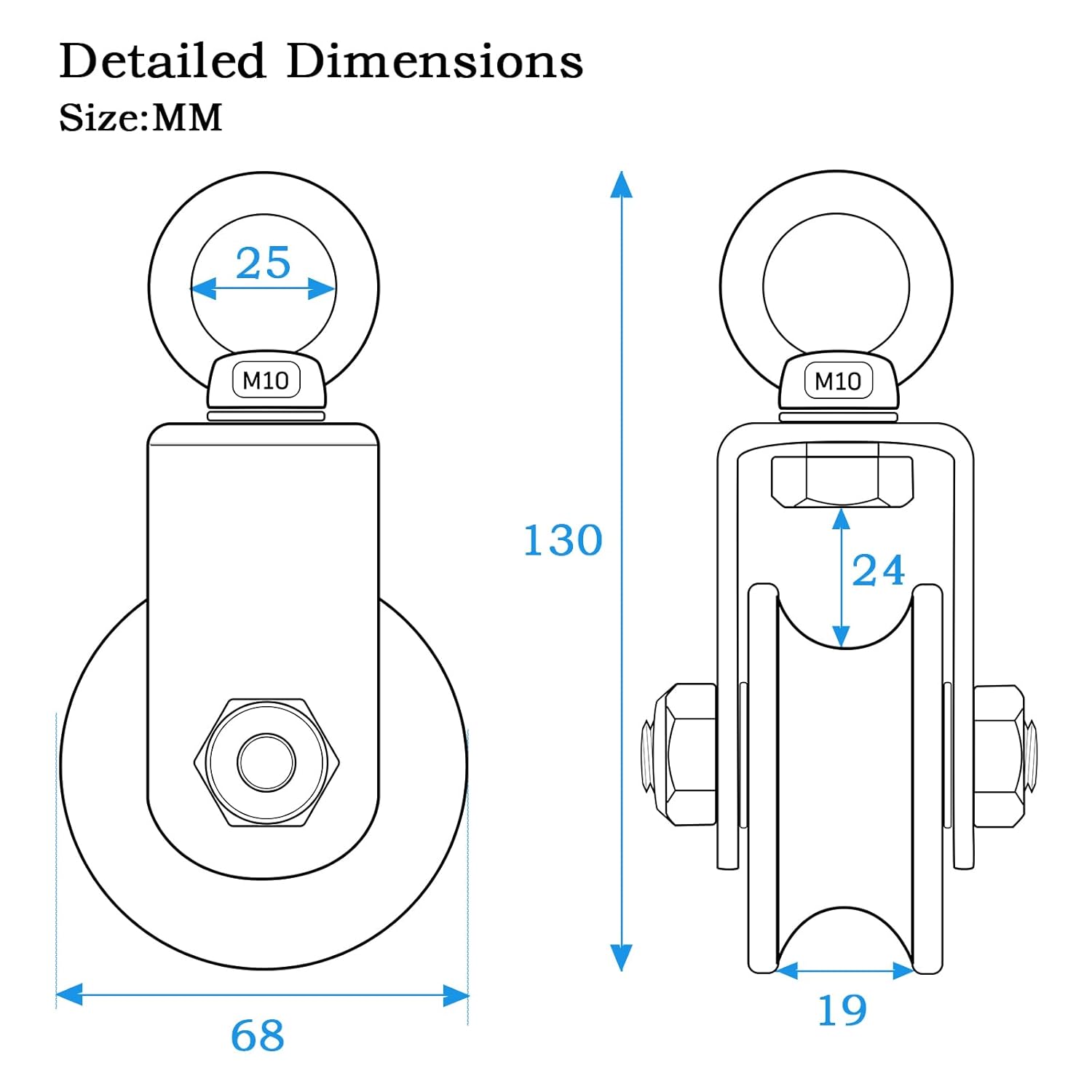 Heavy Duty Cable Pulley Wheel, Swivel Pulley Block, Stainless Steel, Bearing Inside, Loading 1800lb